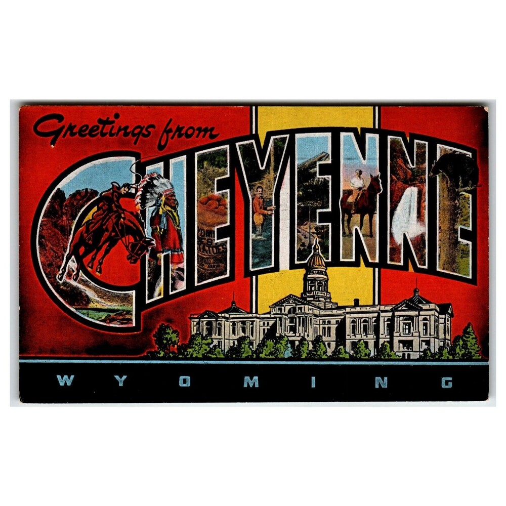 Vintage Greetings from Cheyenne Wyoming Linen Postcard State Capitol